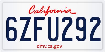 CA license plate 6ZFU292