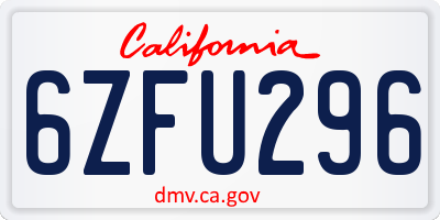 CA license plate 6ZFU296
