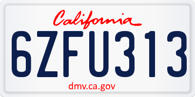 CA license plate 6ZFU313