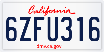CA license plate 6ZFU316