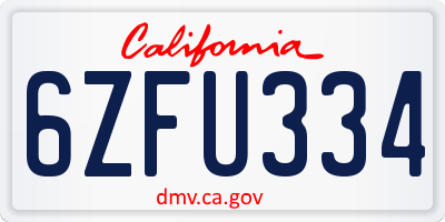 CA license plate 6ZFU334