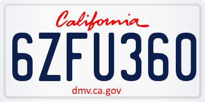CA license plate 6ZFU360
