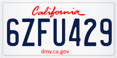 CA license plate 6ZFU429