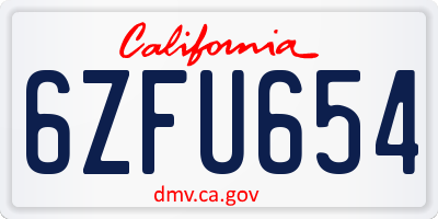 CA license plate 6ZFU654
