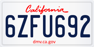 CA license plate 6ZFU692