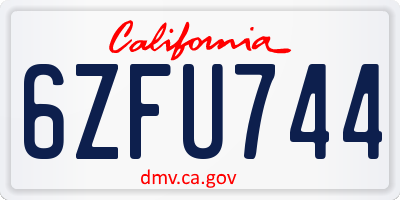 CA license plate 6ZFU744