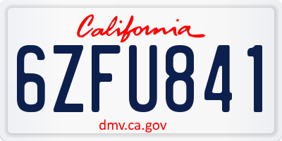 CA license plate 6ZFU841