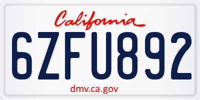 CA license plate 6ZFU892