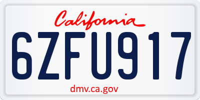 CA license plate 6ZFU917