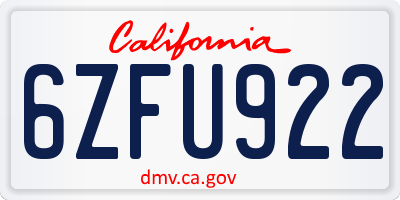 CA license plate 6ZFU922