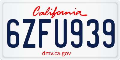 CA license plate 6ZFU939