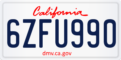 CA license plate 6ZFU990