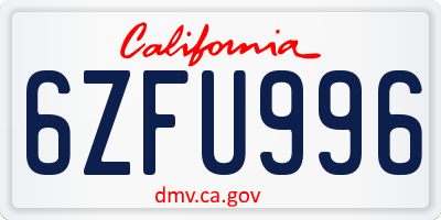 CA license plate 6ZFU996
