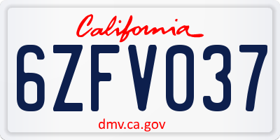 CA license plate 6ZFV037