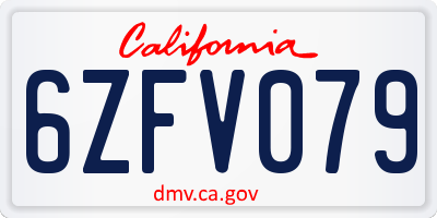 CA license plate 6ZFV079