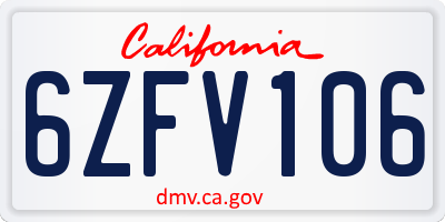 CA license plate 6ZFV106