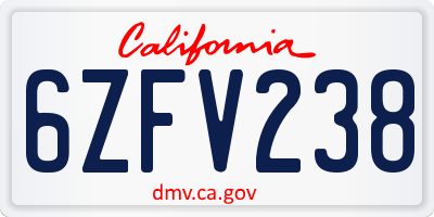 CA license plate 6ZFV238