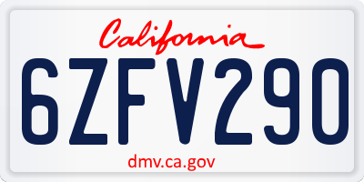 CA license plate 6ZFV290