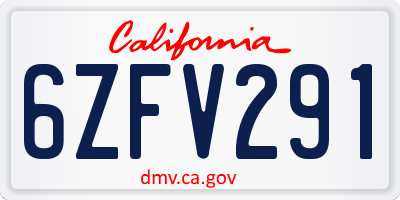 CA license plate 6ZFV291
