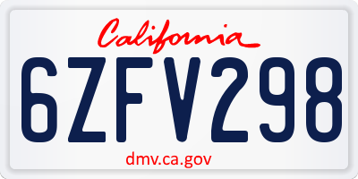 CA license plate 6ZFV298