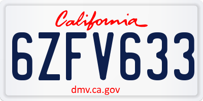 CA license plate 6ZFV633