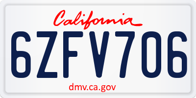 CA license plate 6ZFV706