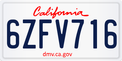 CA license plate 6ZFV716