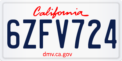 CA license plate 6ZFV724