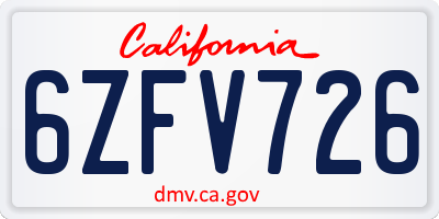CA license plate 6ZFV726