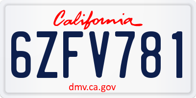 CA license plate 6ZFV781