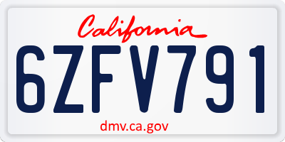 CA license plate 6ZFV791