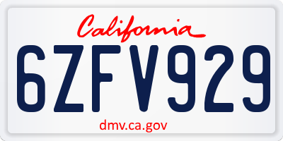 CA license plate 6ZFV929