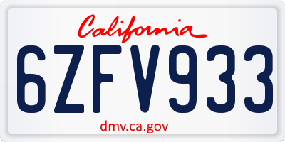 CA license plate 6ZFV933