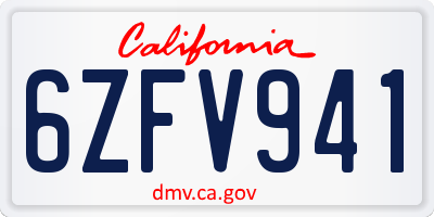 CA license plate 6ZFV941