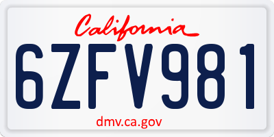 CA license plate 6ZFV981