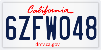 CA license plate 6ZFW048