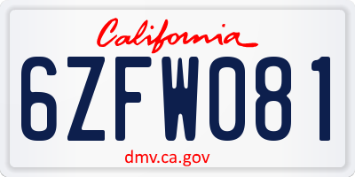 CA license plate 6ZFW081