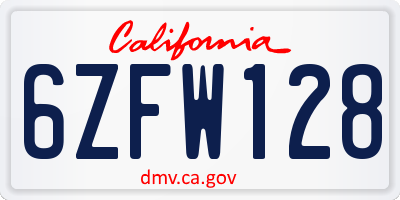 CA license plate 6ZFW128