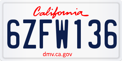 CA license plate 6ZFW136