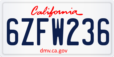 CA license plate 6ZFW236