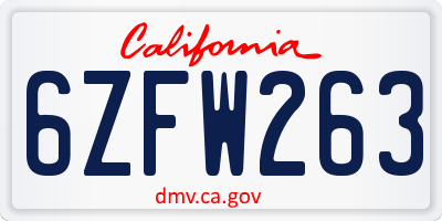 CA license plate 6ZFW263