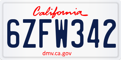CA license plate 6ZFW342