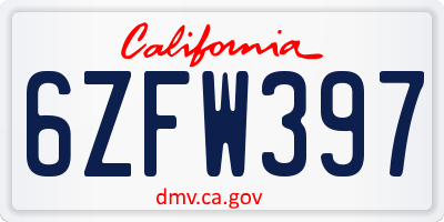 CA license plate 6ZFW397