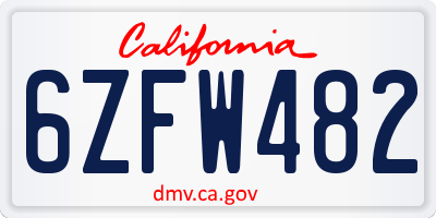 CA license plate 6ZFW482
