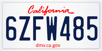 CA license plate 6ZFW485