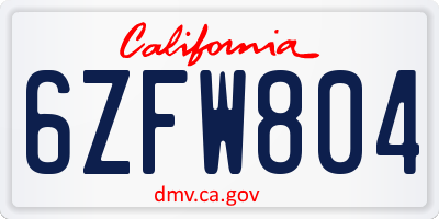 CA license plate 6ZFW804