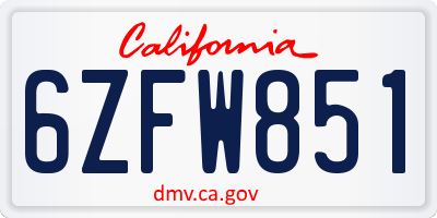CA license plate 6ZFW851