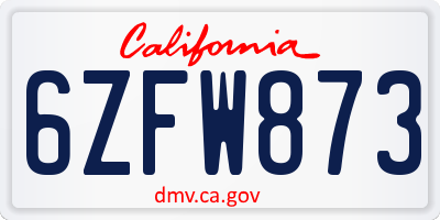 CA license plate 6ZFW873