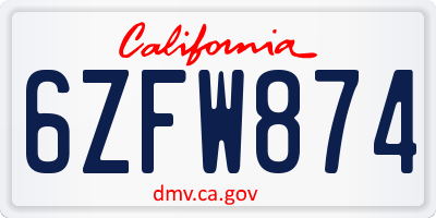 CA license plate 6ZFW874
