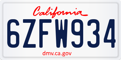 CA license plate 6ZFW934